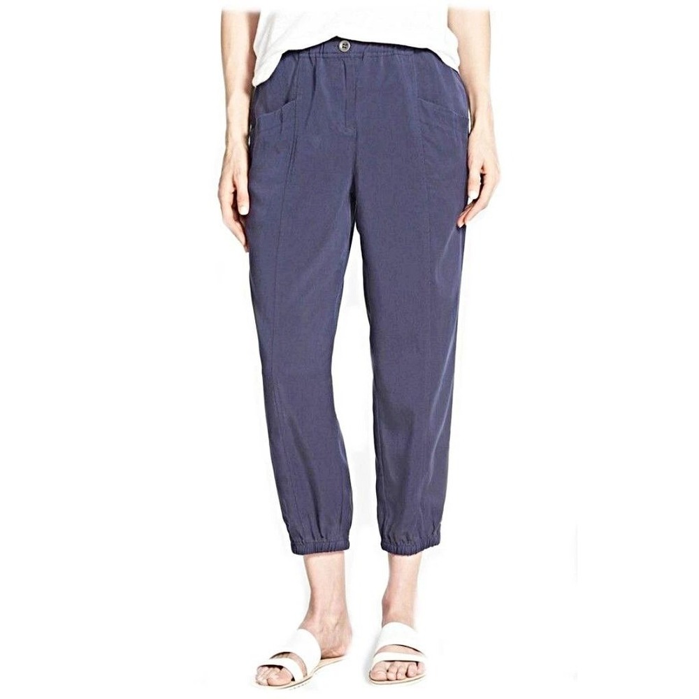EILEEN FISHER Lightweight Tencel Twill Cropped Pants Medium Navy Blue Capris
